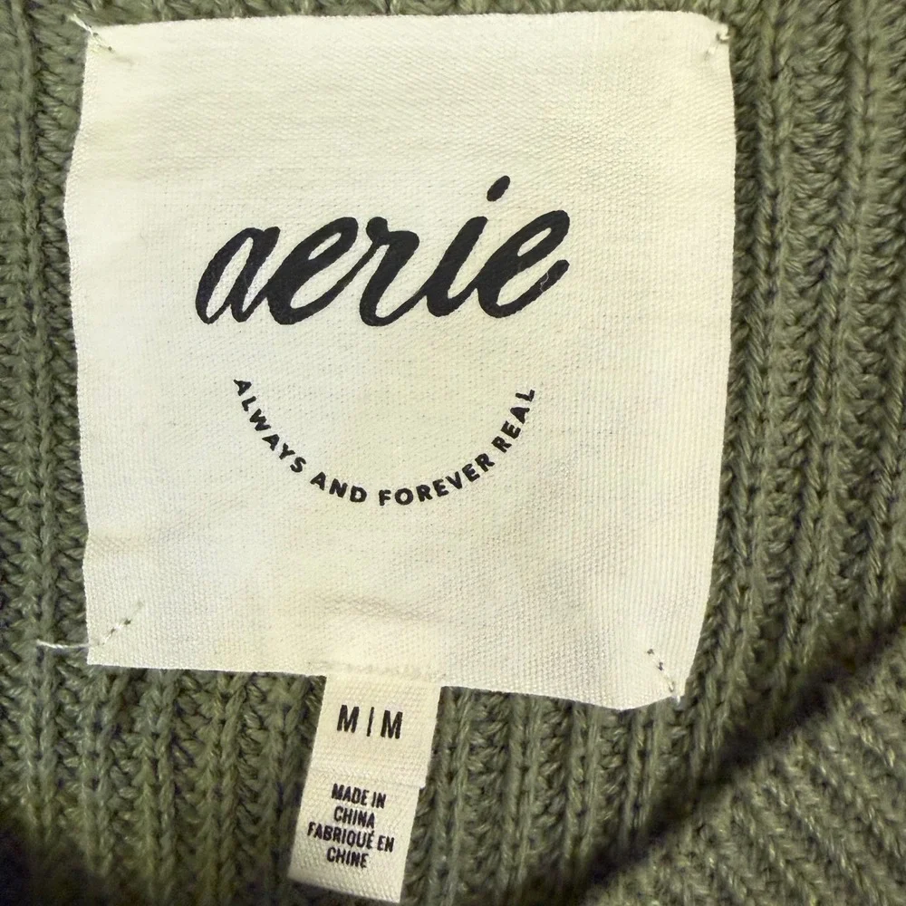 Aerie Olive Green Striped Cropped Sweater Size Medium - Picture 2 of 6